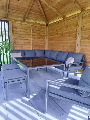 Grafitowy narożnik na taras z fotelem - metalowy stelaże - Sodor Corner XL - Dark Grey