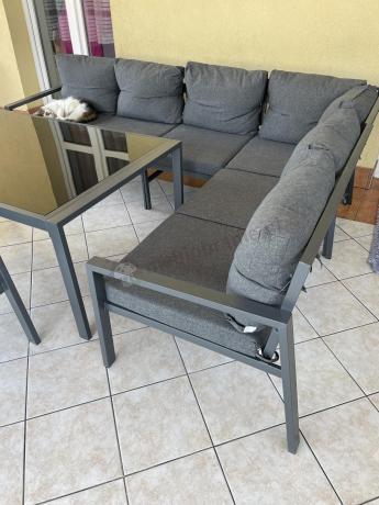 Grafitowy narożnik na taras z fotelem - metalowy stelaże - Sodor Corner XL - Dark Grey