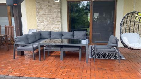 Grafitowy narożnik na taras z fotelem - metalowy stelaże - Sodor Corner XL - Dark Grey