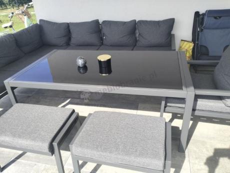 Grafitowy narożnik na taras z fotelem - metalowy stelaże - Sodor Corner XL - Dark Grey