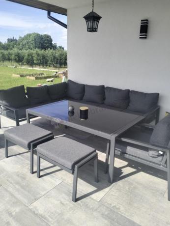 Grafitowy narożnik na taras z fotelem - metalowy stelaże - Sodor Corner XL - Dark Grey