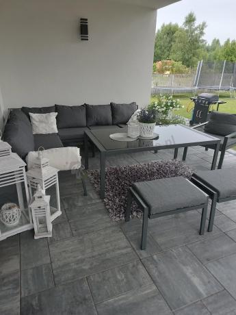 Grafitowy narożnik na taras z fotelem - metalowy stelaże - Sodor Corner XL - Dark Grey