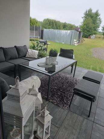 Grafitowy narożnik na taras z fotelem - metalowy stelaże - Sodor Corner XL - Dark Grey