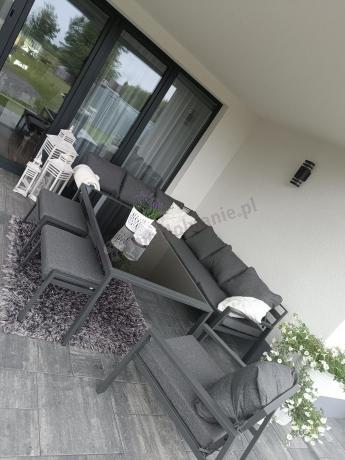 Grafitowy narożnik na taras z fotelem - metalowy stelaże - Sodor Corner XL - Dark Grey