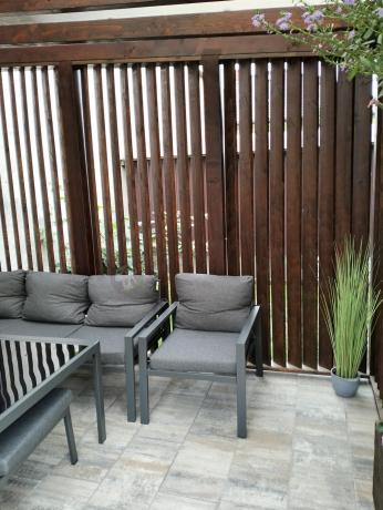 Grafitowy narożnik na taras z fotelem - metalowy stelaże - Sodor Corner XL - Dark Grey