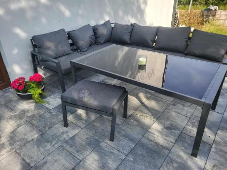 Grafitowy narożnik na taras z fotelem - metalowy stelaże - Sodor Corner XL - Dark Grey