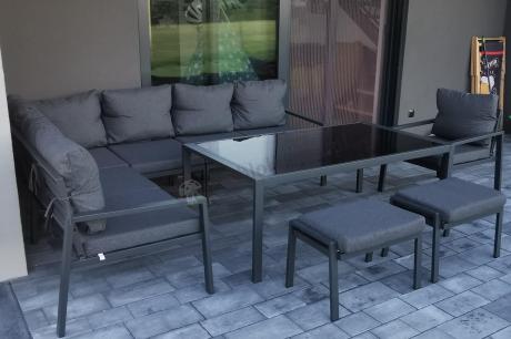 Grafitowy narożnik na taras z fotelem - metalowy stelaże - Sodor Corner XL - Dark Grey