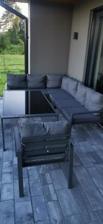 Grafitowy narożnik na taras z fotelem - metalowy stelaże - Sodor Corner XL - Dark Grey