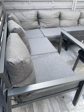 Grafitowy narożnik na taras z fotelem - metalowy stelaże - Sodor Corner XL - Dark Grey