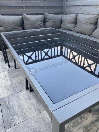 Grafitowy narożnik na taras z fotelem - metalowy stelaże - Sodor Corner XL - Dark Grey