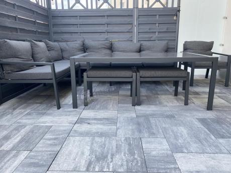 Grafitowy narożnik na taras z fotelem - metalowy stelaże - Sodor Corner XL - Dark Grey