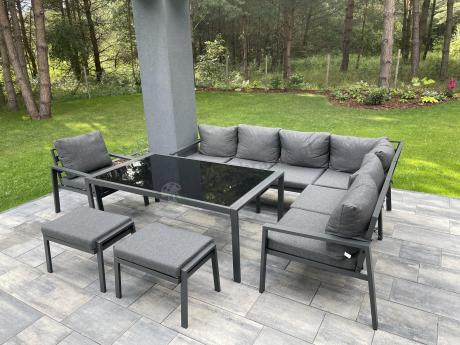 Grafitowy narożnik na taras z fotelem - metalowy stelaże - Sodor Corner XL - Dark Grey