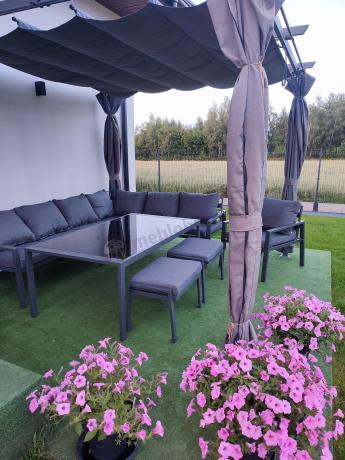 Grafitowy narożnik na taras z fotelem - metalowy stelaże - Sodor Corner XL - Dark Grey