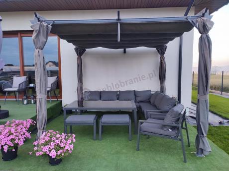 Grafitowy narożnik na taras z fotelem - metalowy stelaże - Sodor Corner XL - Dark Grey