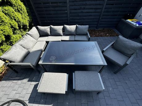 Grafitowy narożnik na taras z fotelem - metalowy stelaże - Sodor Corner XL - Dark Grey