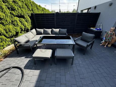 Grafitowy narożnik na taras z fotelem - metalowy stelaże - Sodor Corner XL - Dark Grey