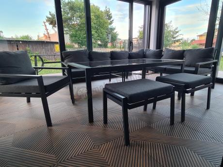 Grafitowy narożnik na taras z fotelem - metalowy stelaże - Sodor Corner XL - Dark Grey