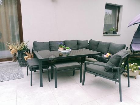 Grafitowy narożnik na taras z fotelem - metalowy stelaże - Sodor Corner XL - Dark Grey