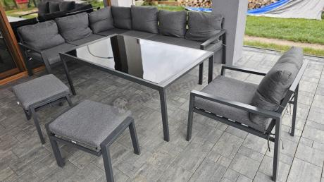 Grafitowy narożnik na taras z fotelem - metalowy stelaże - Sodor Corner XL - Dark Grey