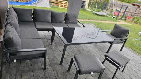 Grafitowy narożnik na taras z fotelem - metalowy stelaże - Sodor Corner XL - Dark Grey