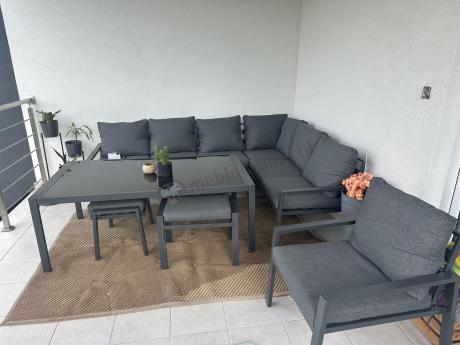 Grafitowy narożnik na taras z fotelem - metalowy stelaże - Sodor Corner XL - Dark Grey