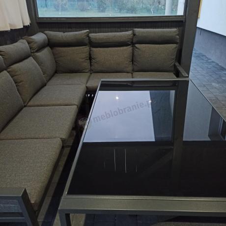 Grafitowy narożnik na taras z fotelem wysokie oparcia - metalowy stelaże - Doros Corner XL - Dark Grey