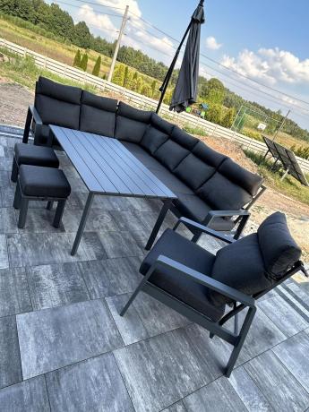 Grafitowy narożnik na taras z regulowanym fotelem i stołem 150cm - Renalo Corner