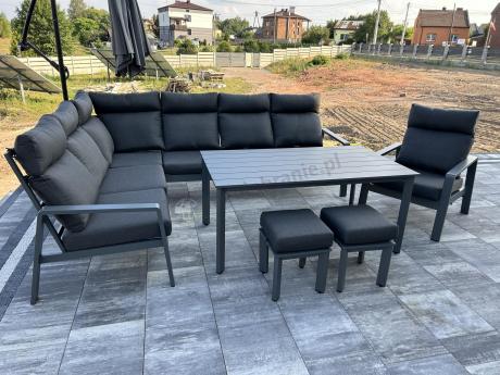 Grafitowy narożnik na taras z regulowanym fotelem i stołem 150cm - Renalo Corner