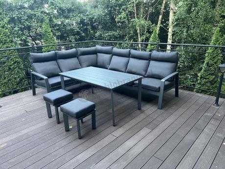 Grafitowy narożnik na taras z regulowanym fotelem i stołem 150cm - Renalo Corner