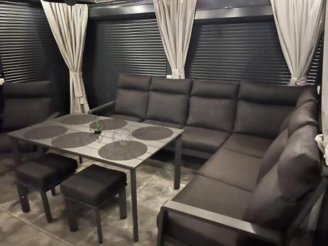 Grafitowy narożnik na taras z regulowanym fotelem i stołem 150cm - Renalo Corner