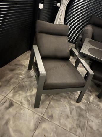 Grafitowy narożnik na taras z regulowanym fotelem i stołem 150cm - Renalo Corner