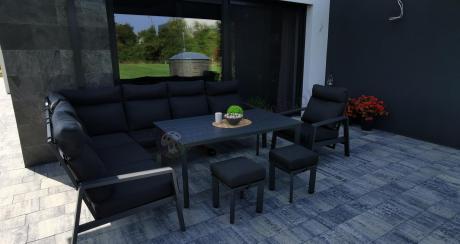 Grafitowy narożnik na taras z regulowanym fotelem i stołem 150cm - Renalo Corner