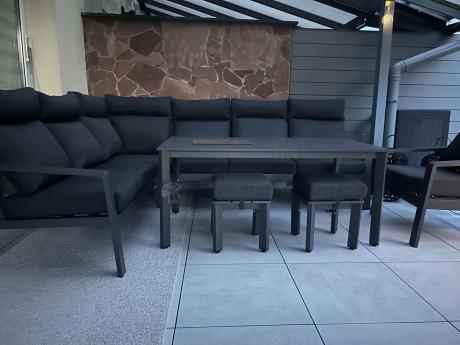 Grafitowy narożnik na taras z regulowanym fotelem i stołem 150cm - Renalo Corner