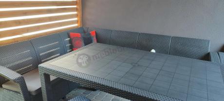 Grafitowy narożnik na taras ze stołem obiadowym Rellme VI i 3 fotelami