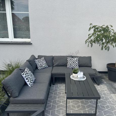 Grafitowy narożnik ogrodowy z fotelem i stolikiem 110cm Panaon Corner 220x220 - DG