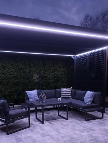 Grafitowy narożnik ogrodowy z fotelem i stolikiem 110cm Panaon Corner 220x220 - DG