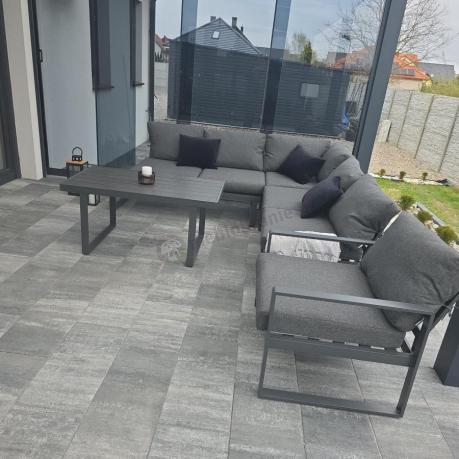 Grafitowy narożnik ogrodowy z fotelem i stolikiem 110cm Panaon Corner 220x220 - DG