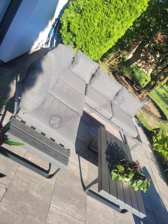 Grafitowy narożnik ogrodowy z fotelem i stolikiem 110cm Panaon Corner 220x220 - DG