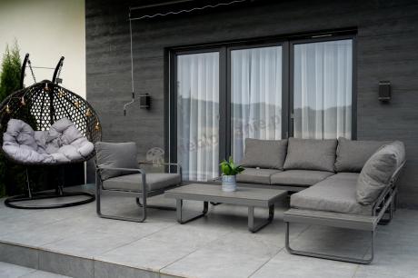 Grafitowy narożnik ogrodowy z fotelem i stolikiem 110cm Panaon Corner 220x220 - DG