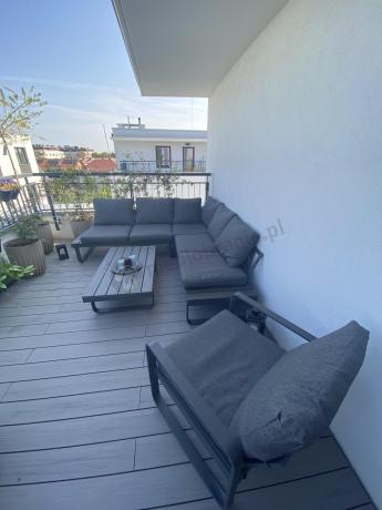 Grafitowy narożnik ogrodowy z fotelem i stolikiem 110cm Panaon Corner 220x220 - DG