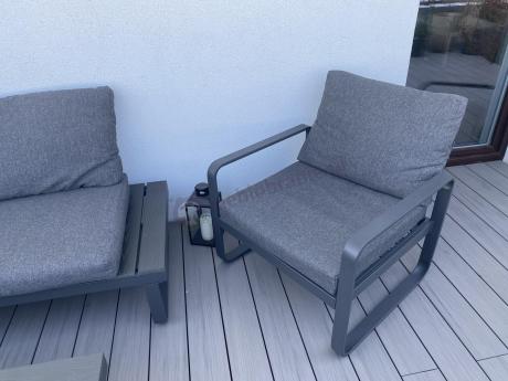 Grafitowy narożnik ogrodowy z fotelem i stolikiem 110cm Panaon Corner 220x220 - DG