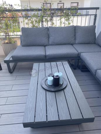Grafitowy narożnik ogrodowy z fotelem i stolikiem 110cm Panaon Corner 220x220 - DG