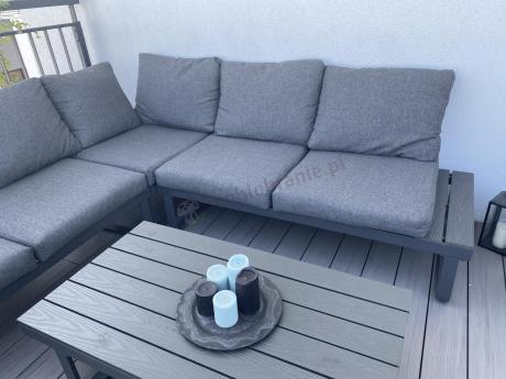 Grafitowy narożnik ogrodowy z fotelem i stolikiem 110cm Panaon Corner 220x220 - DG