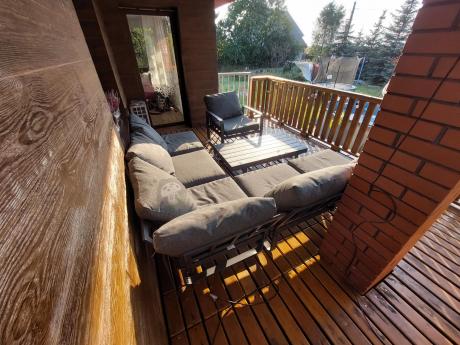 Grafitowy narożnik ogrodowy z fotelem i stolikiem 110cm Panaon Corner 220x220 - DG