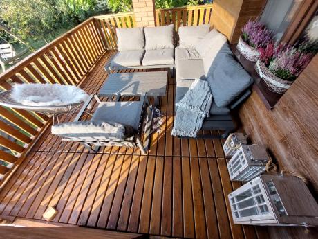 Grafitowy narożnik ogrodowy z fotelem i stolikiem 110cm Panaon Corner 220x220 - DG