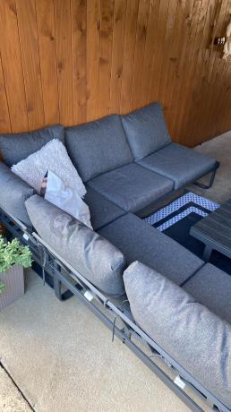 Grafitowy narożnik ogrodowy z fotelem i stolikiem 110cm Panaon Corner 220x220 - DG