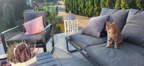 Grafitowy narożnik ogrodowy z fotelem i stolikiem 110cm Panaon Corner 220x220 - DG