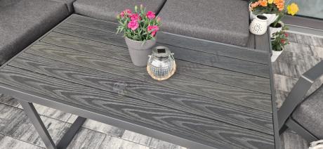 Grafitowy narożnik ogrodowy z fotelem i stolikiem 110cm Panaon Corner 220x220 - DG