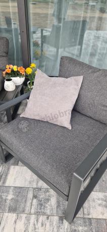 Grafitowy narożnik ogrodowy z fotelem i stolikiem 110cm Panaon Corner 220x220 - DG