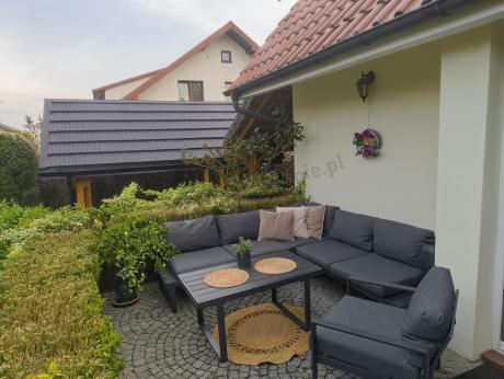 Grafitowy narożnik ogrodowy z fotelem i stolikiem 110cm Panaon Corner 220x220 - DG